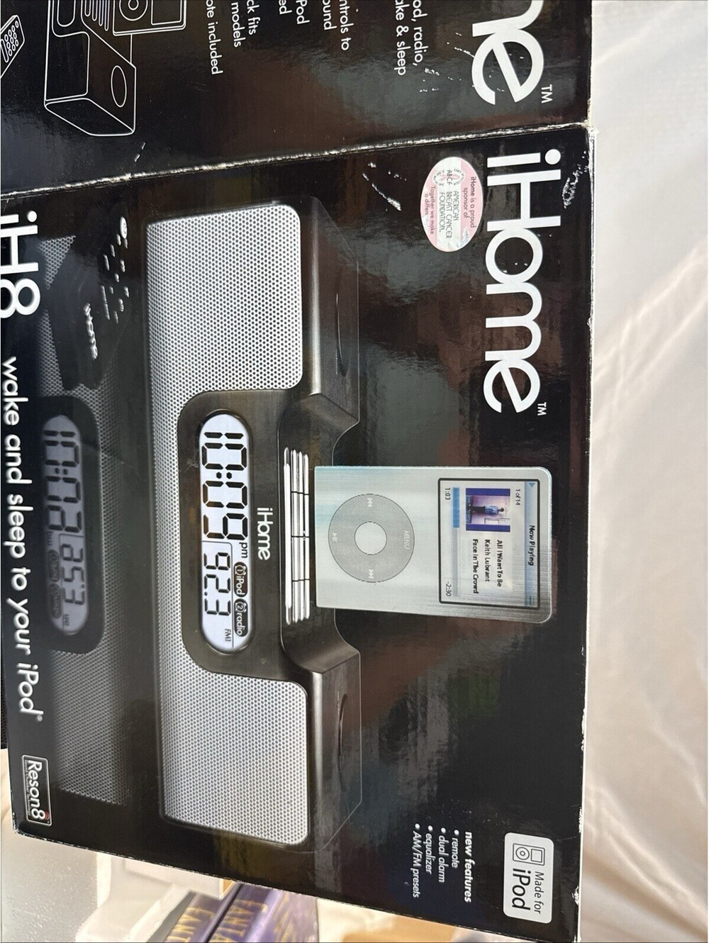 iHome iH8 Digital Clock Radio iPod Dock Dual Alarm Remote Black-  No Cord